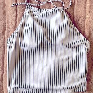 Kortni Jeane halter top large white with black pinstripes